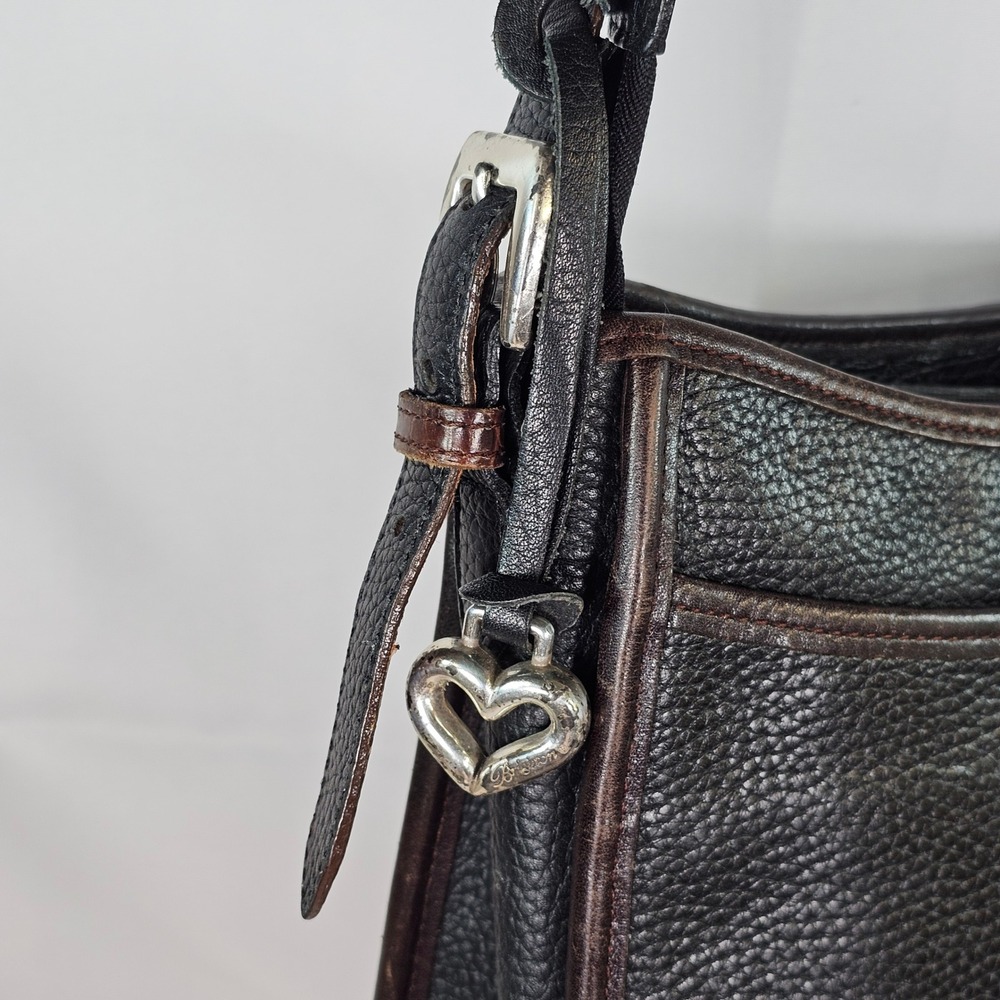 Vintage Brighton Black Embossed Leather Shoulder Bag Croc Accent BowSilver Heart - Picture 4 of 10